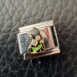 Black Cat with Daisy flower Italian charm link